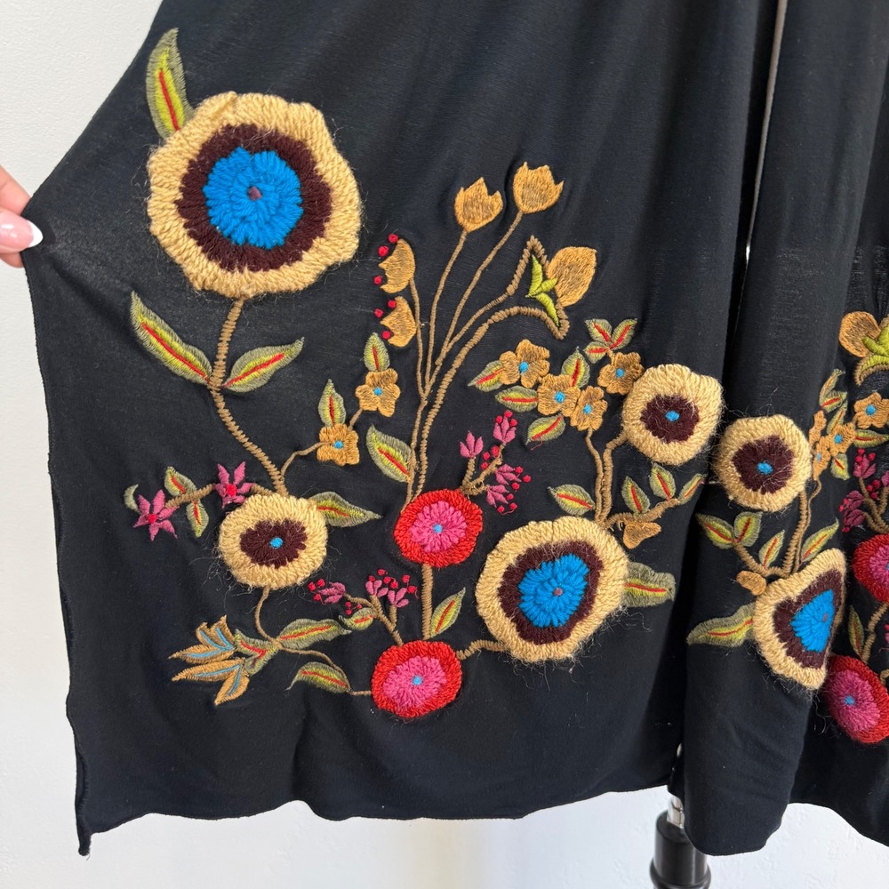 Caite Embroidered Floral Wrap Scarf Shawl Black Boho Cottagecore Artisan OS - Picture 2 of 7